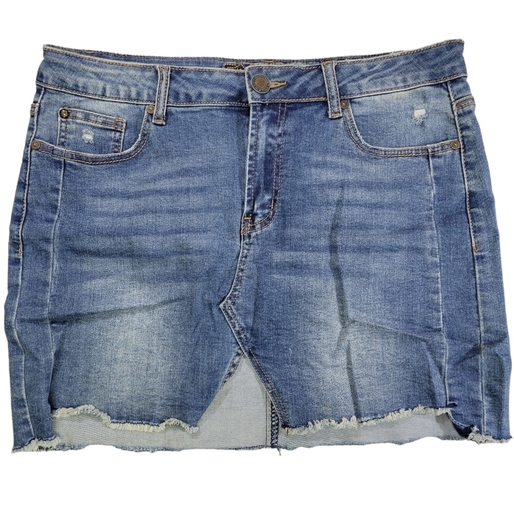 Enjean Denim Skirt Distressed‎ with Frayed Ends and Slit on Front Size L